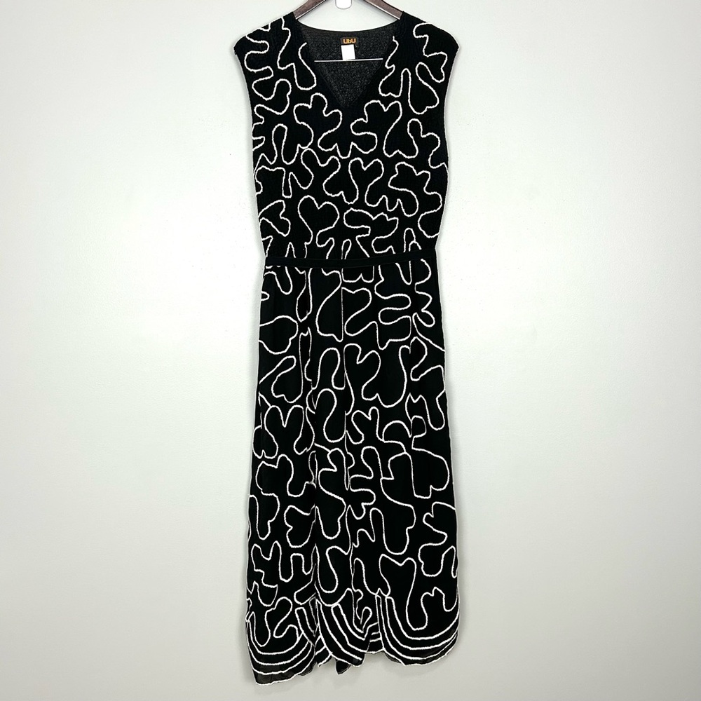 UbU Embroidered Crinkle Maxi Dress Women’s Size L Scallioed Hem Sleeveless Boho